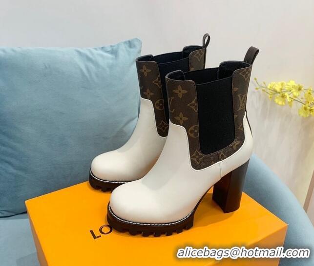 Charming Louis Vuitton Star Trail Ankle Boots 9.5cm in Leather and Monogram Canvas White 110227