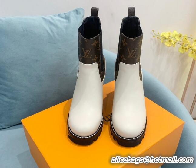 Charming Louis Vuitton Star Trail Ankle Boots 9.5cm in Leather and Monogram Canvas White 110227