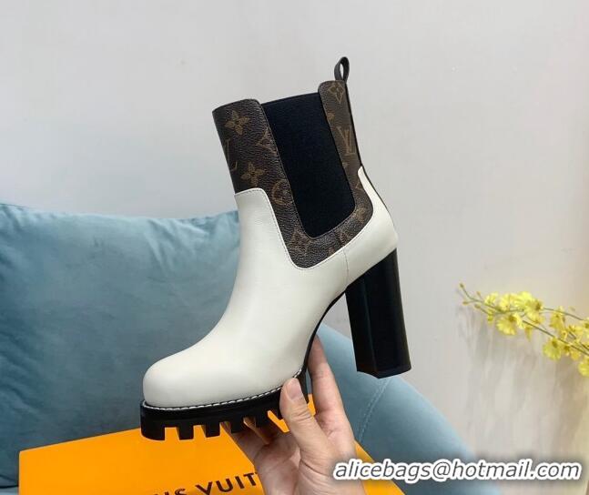 Charming Louis Vuitton Star Trail Ankle Boots 9.5cm in Leather and Monogram Canvas White 110227