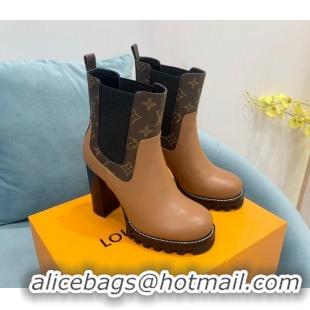 Discount Louis Vuitton Star Trail Ankle Boots 9.5cm in Leather and Monogram Canvas Tan Brown 110228