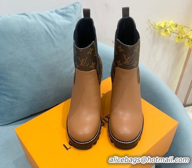 Discount Louis Vuitton Star Trail Ankle Boots 9.5cm in Leather and Monogram Canvas Tan Brown 110228