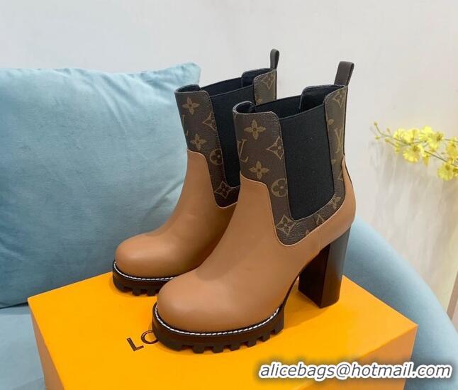 Discount Louis Vuitton Star Trail Ankle Boots 9.5cm in Leather and Monogram Canvas Tan Brown 110228