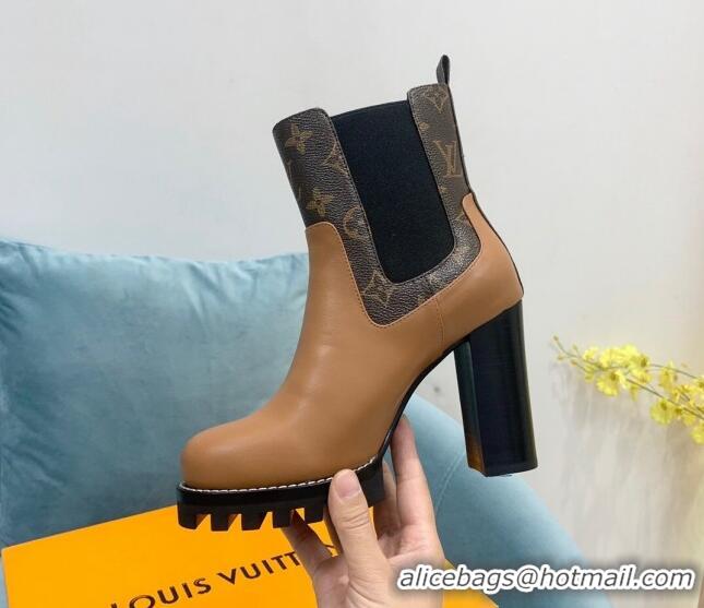 Discount Louis Vuitton Star Trail Ankle Boots 9.5cm in Leather and Monogram Canvas Tan Brown 110228