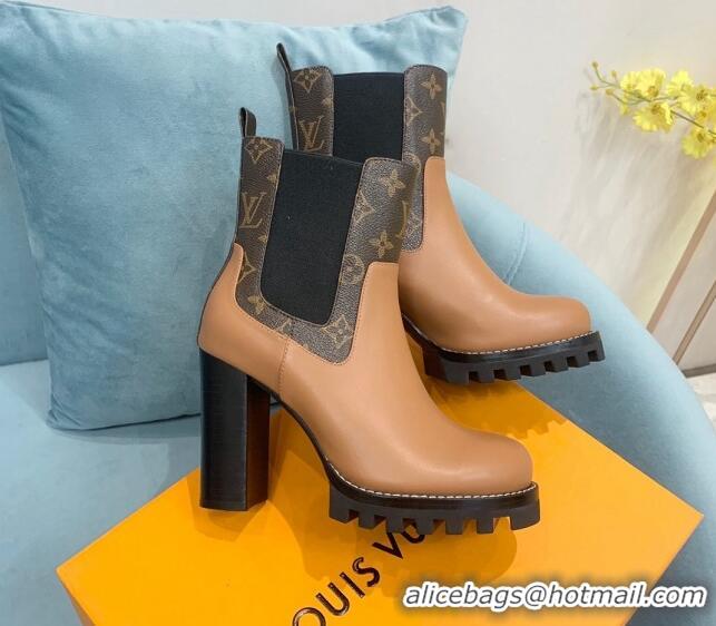 Discount Louis Vuitton Star Trail Ankle Boots 9.5cm in Leather and Monogram Canvas Tan Brown 110228