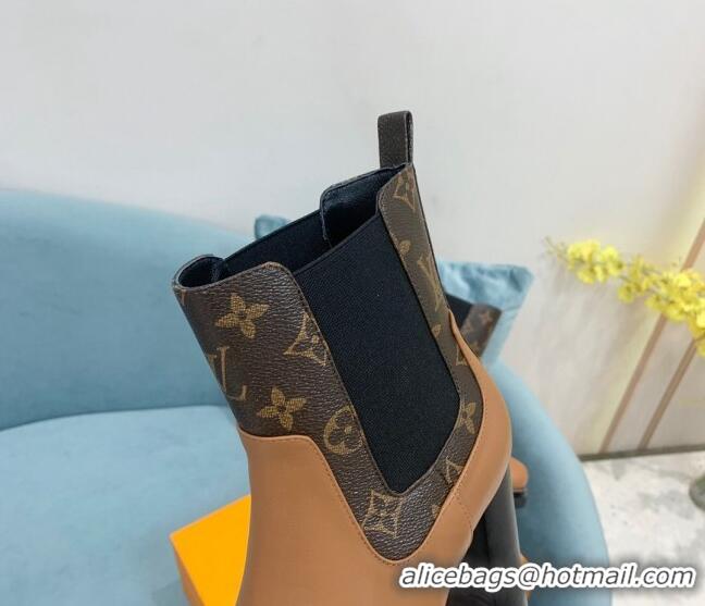 Discount Louis Vuitton Star Trail Ankle Boots 9.5cm in Leather and Monogram Canvas Tan Brown 110228