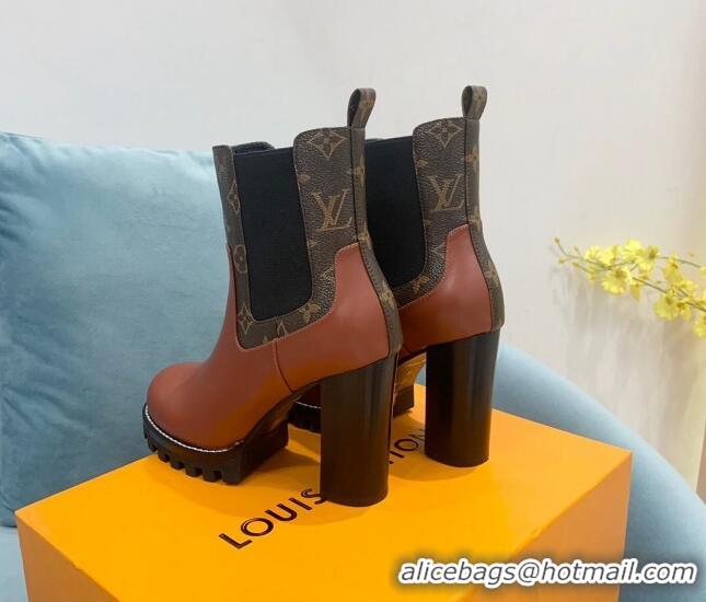 Pretty Style Louis Vuitton Star Trail Ankle Boots 9.5cm in Leather and Monogram Canvas Dark Brown 110229