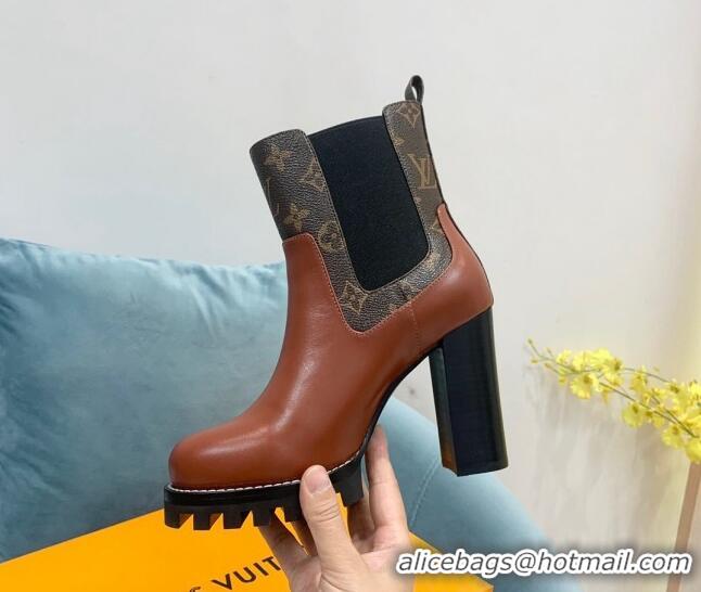 Pretty Style Louis Vuitton Star Trail Ankle Boots 9.5cm in Leather and Monogram Canvas Dark Brown 110229