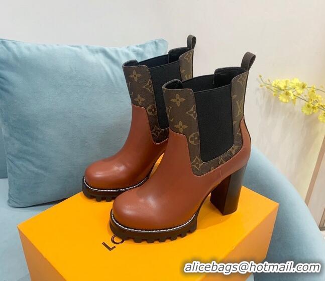 Pretty Style Louis Vuitton Star Trail Ankle Boots 9.5cm in Leather and Monogram Canvas Dark Brown 110229