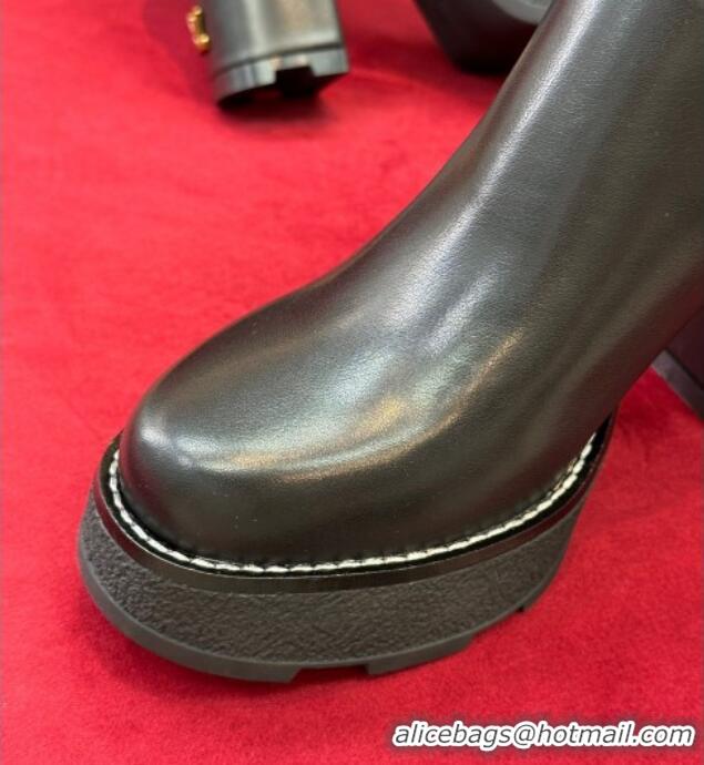 Stylish Louis Vuitton V Beaubourg Platform Ankle Boot 10cm Black Leather 110230