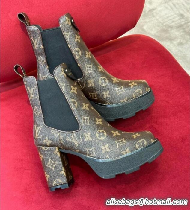 Sumptuous Louis Vuitton V Beaubourg Platform Ankle Boot 10cm Monogram Canvas 110231