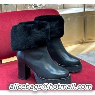 1:1 aaaaa Louis Vuitton V Beaubourg Platform Ankle Boot 10cm in Black Leather and Shearling 110232