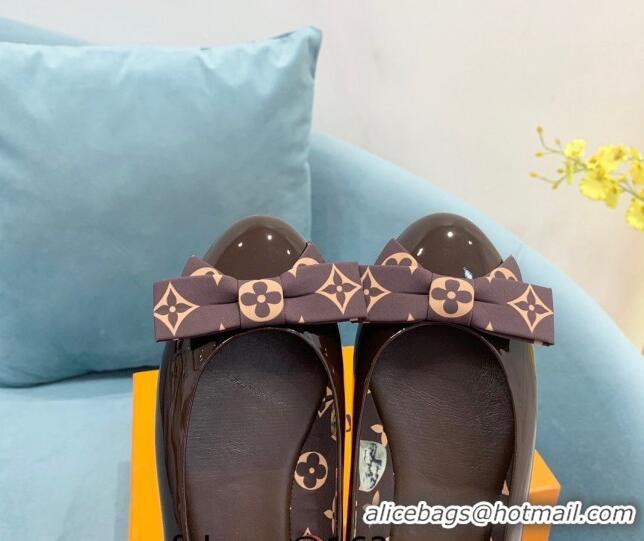 Good Product Louis Vuitton Popi Flat Ballerinas in Patent Leather Dark Brown 110236