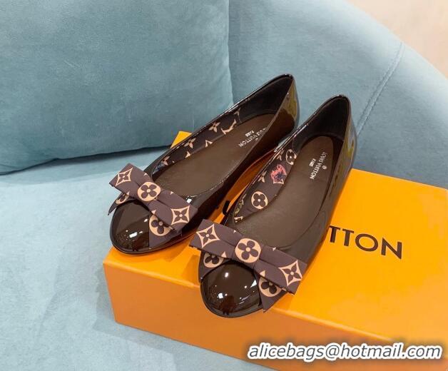 Good Product Louis Vuitton Popi Flat Ballerinas in Patent Leather Dark Brown 110236