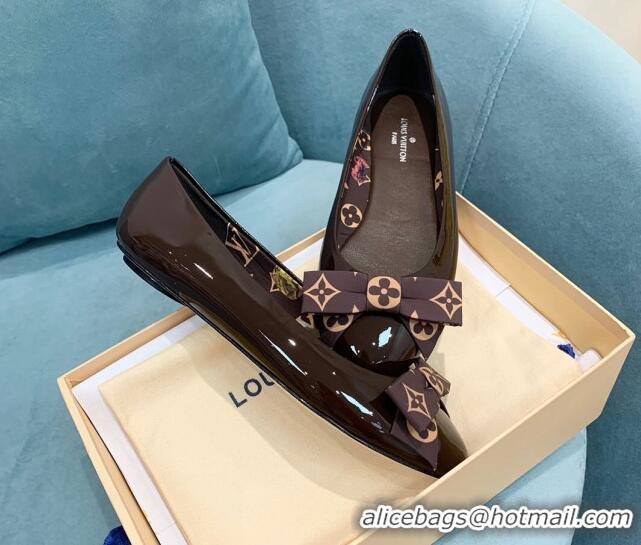 Good Product Louis Vuitton Popi Flat Ballerinas in Patent Leather Dark Brown 110236