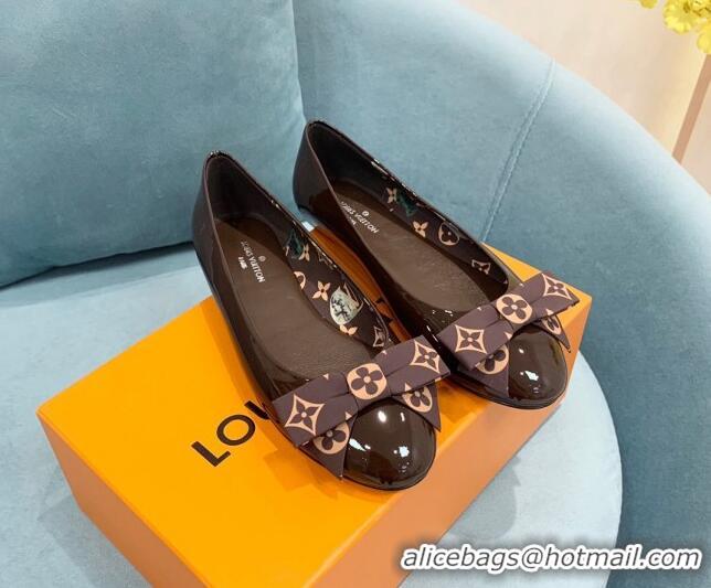 Good Product Louis Vuitton Popi Flat Ballerinas in Patent Leather Dark Brown 110236