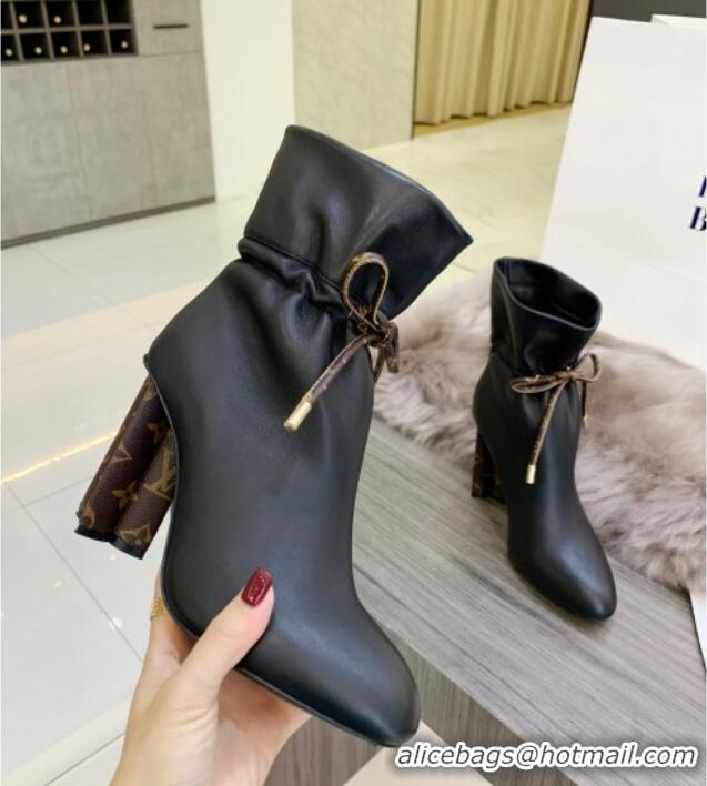 Good Quality Louis Vuitton Calf Leather Lace-up Ankle Boots 10cm Black 110238