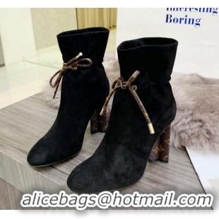 Perfect Louis Vuitton Suede Lace-up Ankle Boots 10cm Black 110239