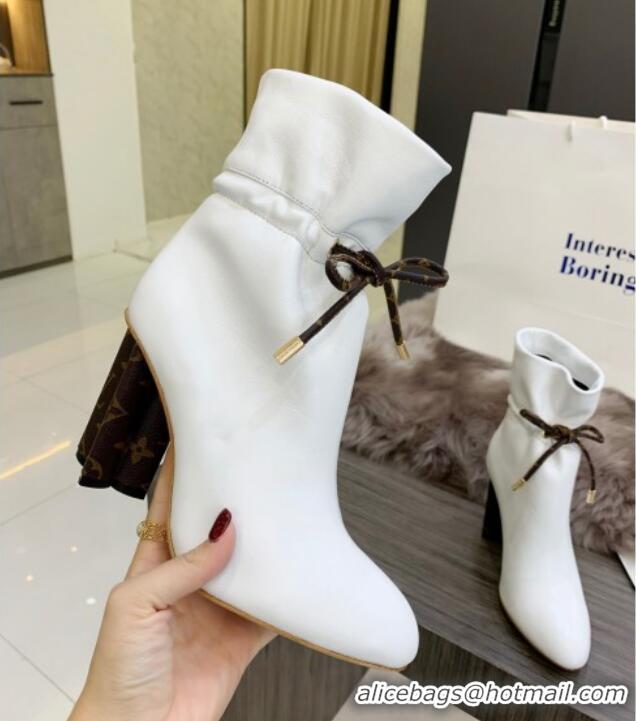 Duplicate Louis Vuitton Calf Leather Lace-up Ankle Boots 10cm White 110240