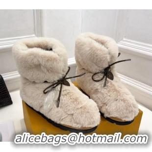 Luxury Cheap Louis Vuitton Pillow Flat Comfort Rabbit Fur Ankle Boots Beige 110241