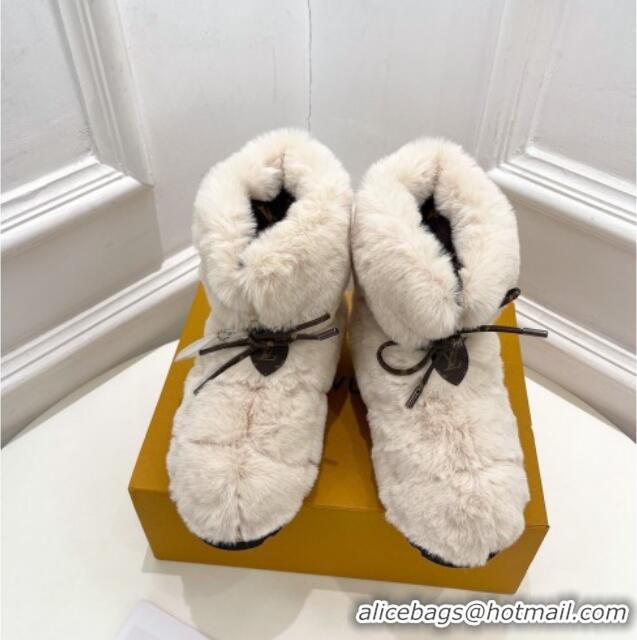 Luxury Cheap Louis Vuitton Pillow Flat Comfort Rabbit Fur Ankle Boots Beige 110241