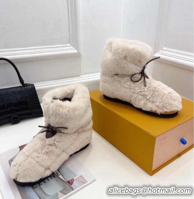 Luxury Cheap Louis Vuitton Pillow Flat Comfort Rabbit Fur Ankle Boots Beige 110241