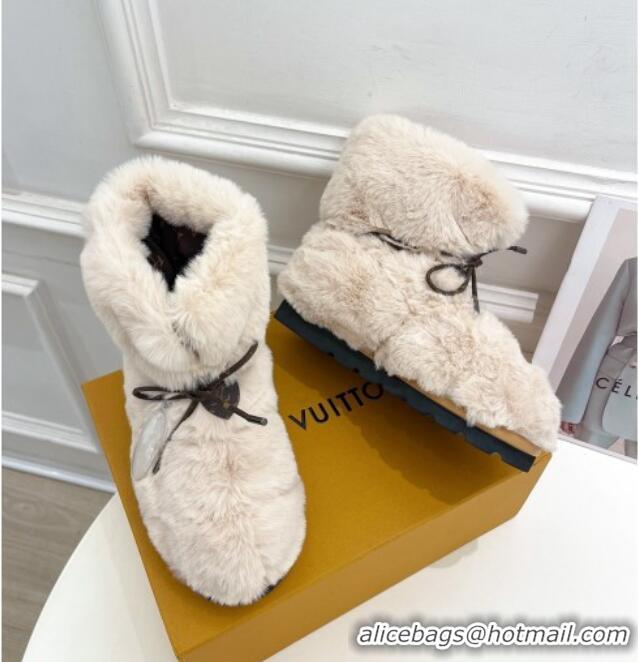 Luxury Cheap Louis Vuitton Pillow Flat Comfort Rabbit Fur Ankle Boots Beige 110241