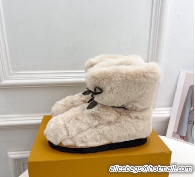 Luxury Cheap Louis Vuitton Pillow Flat Comfort Rabbit Fur Ankle Boots Beige 110241