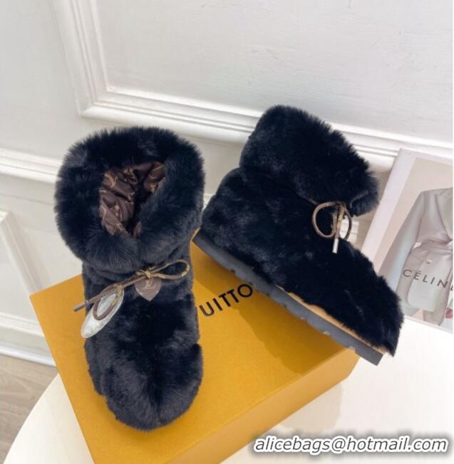 Best Product Louis Vuitton Pillow Flat Comfort Rabbit Fur Ankle Boots Black 110242 