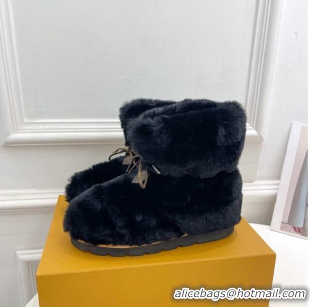 Best Product Louis Vuitton Pillow Flat Comfort Rabbit Fur Ankle Boots Black 110242 