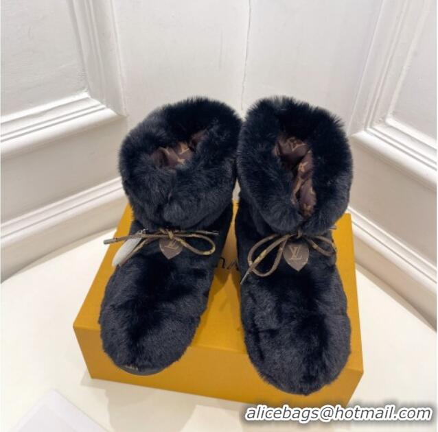 Best Product Louis Vuitton Pillow Flat Comfort Rabbit Fur Ankle Boots Black 110242 