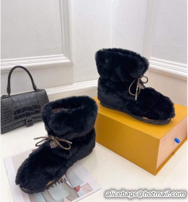 Best Product Louis Vuitton Pillow Flat Comfort Rabbit Fur Ankle Boots Black 110242 