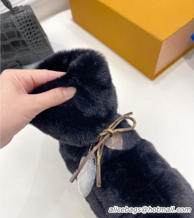 Best Product Louis Vuitton Pillow Flat Comfort Rabbit Fur Ankle Boots Black 110242 