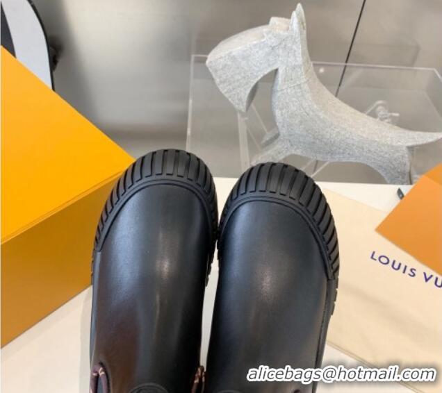 Good Quality Louis Vuitton Ruby Leather Flat Ankle Boots Black 110247