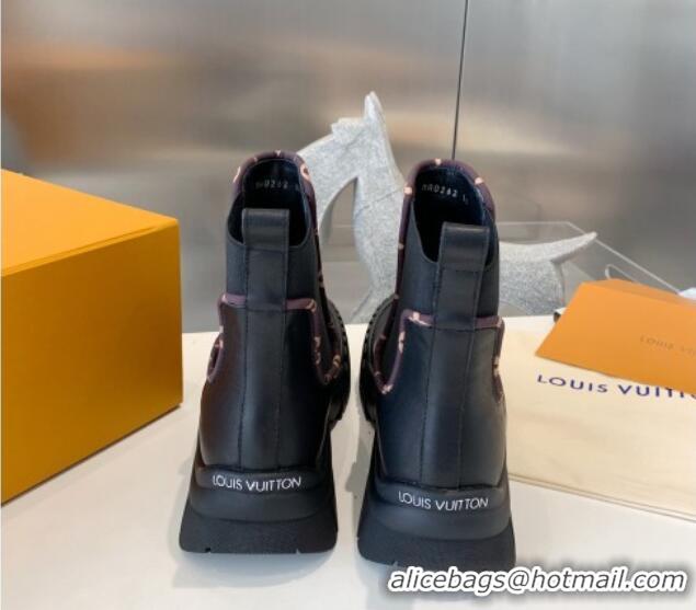 Good Quality Louis Vuitton Ruby Leather Flat Ankle Boots Black 110247