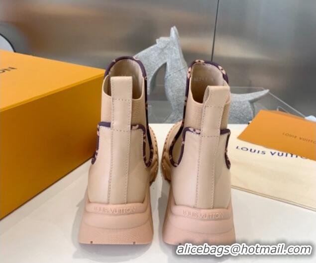 Shop Duplicate Louis Vuitton Ruby Leather Flat Ankle Boots Beige 110249