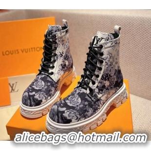 Purchase Louis Vuitton Flower Print Fabric Ankle Boots White/Grey 110253