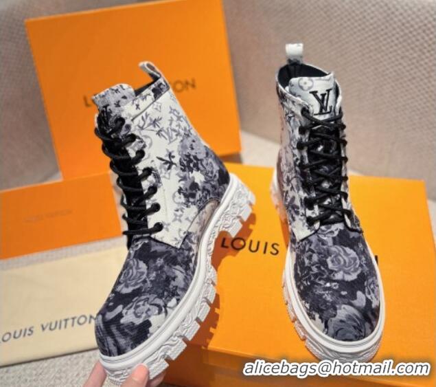 Purchase Louis Vuitton Flower Print Fabric Ankle Boots White/Grey 110253