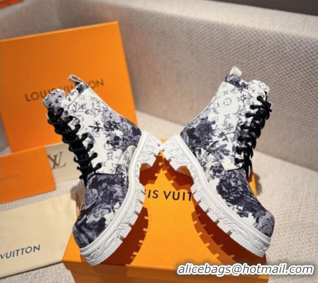 Purchase Louis Vuitton Flower Print Fabric Ankle Boots White/Grey 110253