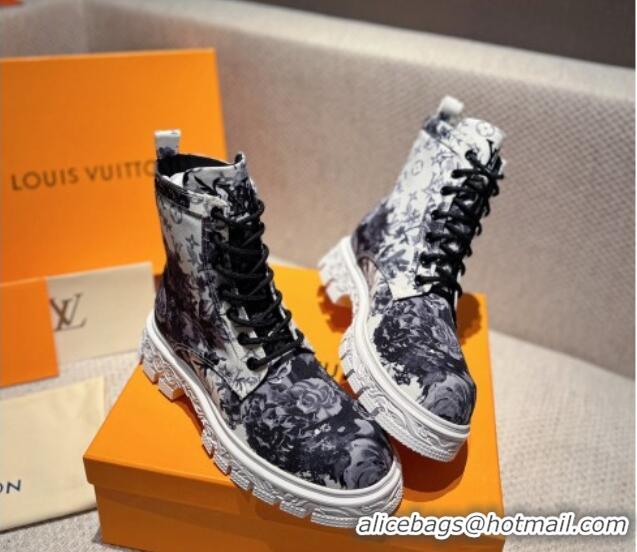 Purchase Louis Vuitton Flower Print Fabric Ankle Boots White/Grey 110253