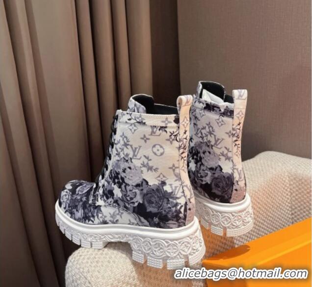 Purchase Louis Vuitton Flower Print Fabric Ankle Boots White/Grey 110253