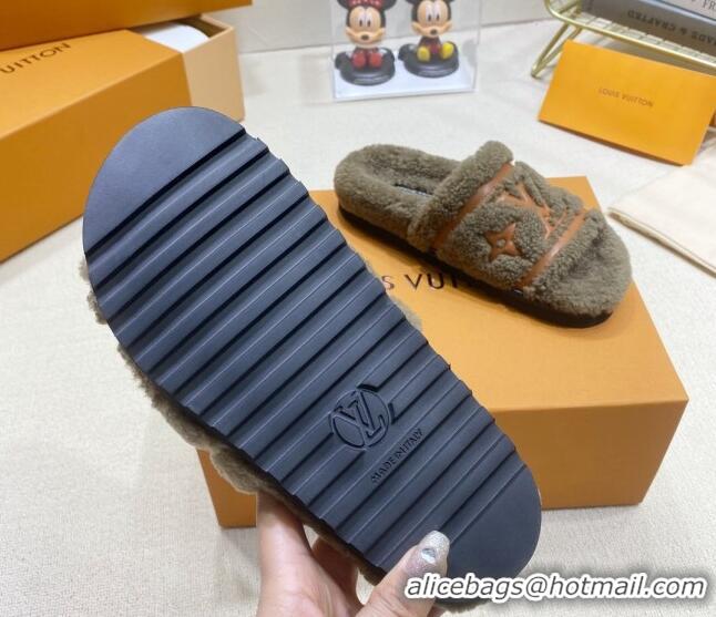 Sophisticated Louis Vuitton Shearling Flat Slide Sandals Grey 110257