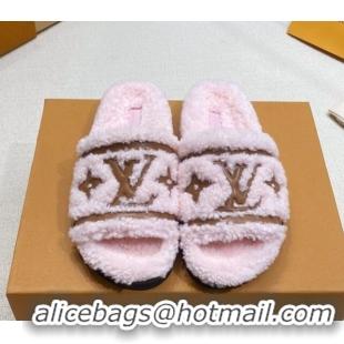 Hot Style Louis Vuitton Shearling Flat Slide Sandals Light Pink 110259