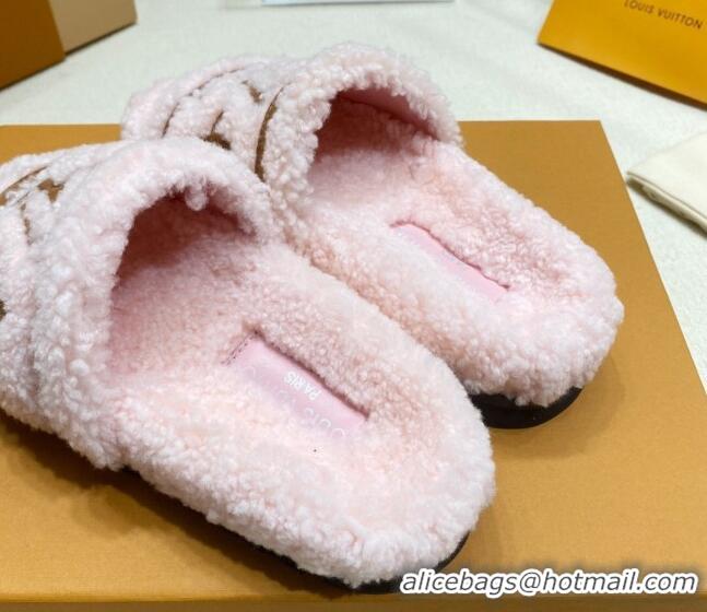 Hot Style Louis Vuitton Shearling Flat Slide Sandals Light Pink 110259