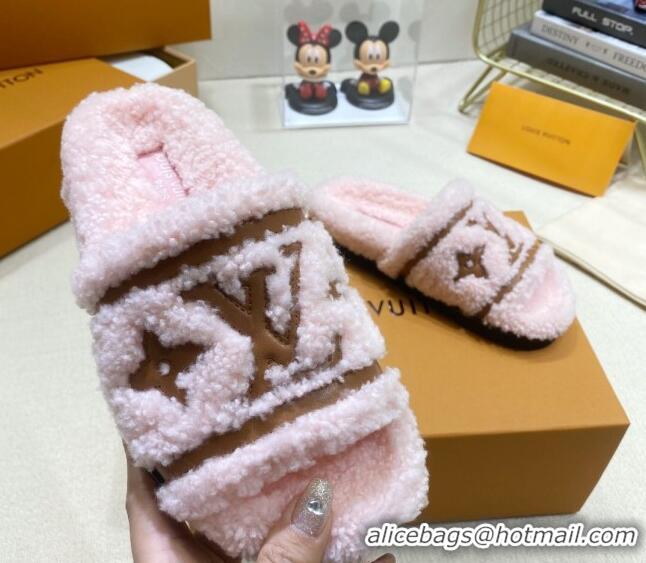 Hot Style Louis Vuitton Shearling Flat Slide Sandals Light Pink 110259