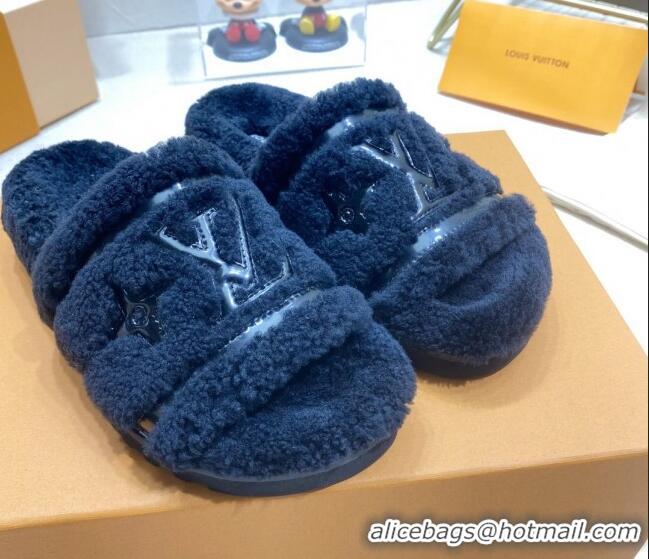 Good Product Louis Vuitton Shearling Flat Slide Sandals Black 110262