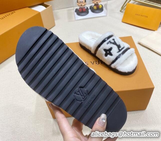 Grade Louis Vuitton Shearling Flat Slide Sandals Snow White 110263