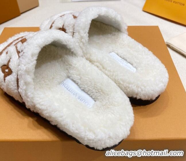 Fashion Louis Vuitton Shearling Flat Slide Sandals White/Brown 110265