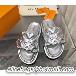 Best Product Louis Vuitton Pool Pillow Comfort Slide Sandals in Monogram Leather Silver 110267