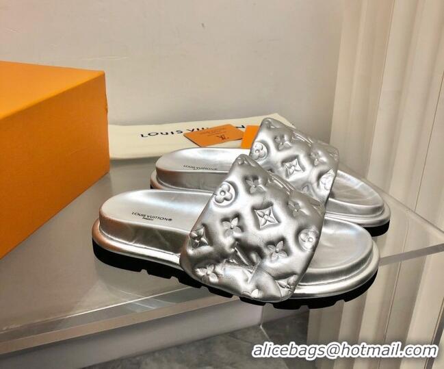 Best Product Louis Vuitton Pool Pillow Comfort Slide Sandals in Monogram Leather Silver 110267