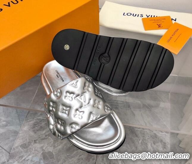 Best Product Louis Vuitton Pool Pillow Comfort Slide Sandals in Monogram Leather Silver 110267